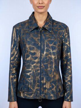 Vintage Joshph Ribkoff Denim Look & Gold Jacket Womens Sz 10-16 Stretchy